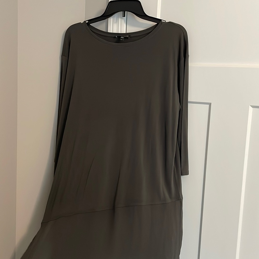 Womens Eileen Fisher gray tunic shirt dress 100% silk
